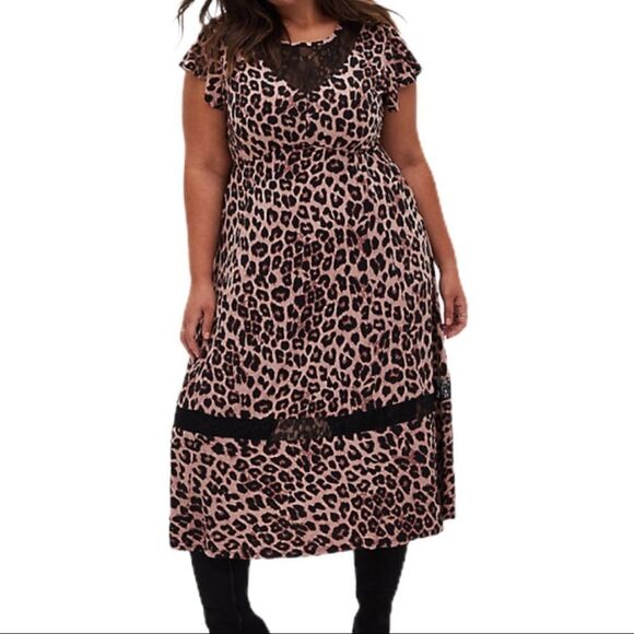 Brown Black Leopard Print Black Lace Midi Dress - NWT - Picture 3 of 4